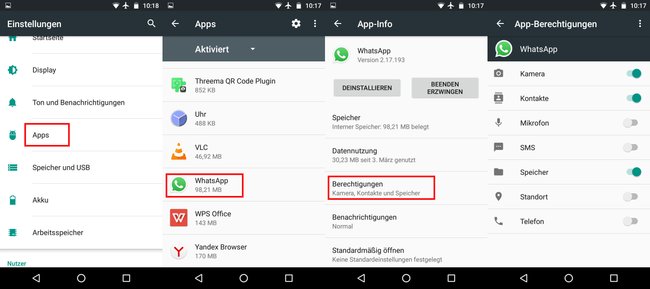 Android: So navigiert ihr zu den WhatsApp-Berechtigungen.