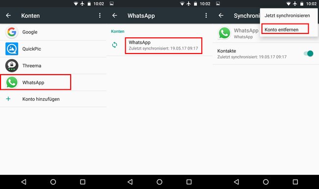Entfernt hier zunächst das WhatsApp-Konto.