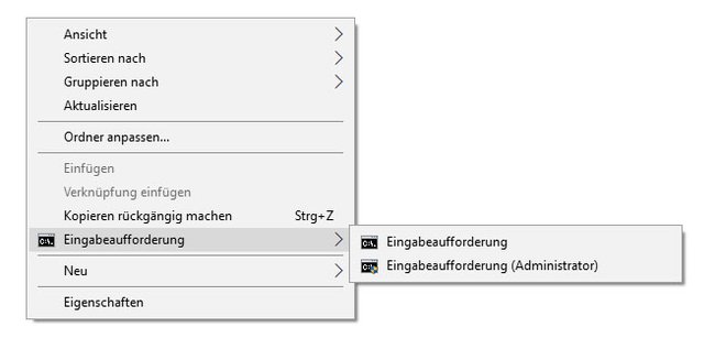 Nach Ausführen der REG-Datei findet ihr im gewöhnlichen Kontextmenü die Eingabeaufforderung wieder.