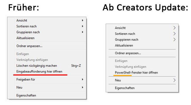 Früher öffnet Windows die Eingabeaufforderung im erweiterten Kontextmenü.