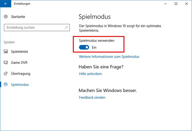 Hier aktiviert ihr den Game Mode von Windows 10.