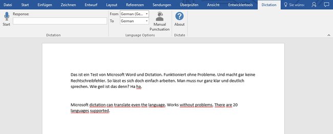 Microsoft-Dictate-Eingabe