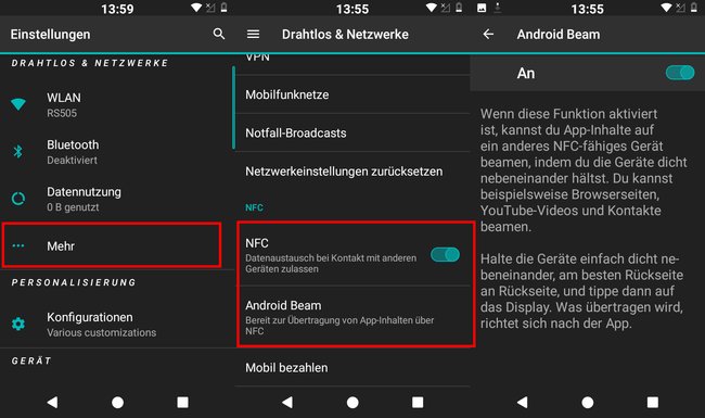 In den Android-Einstellungen aktiviert ihr „Android Beam“. Bild: GIGA