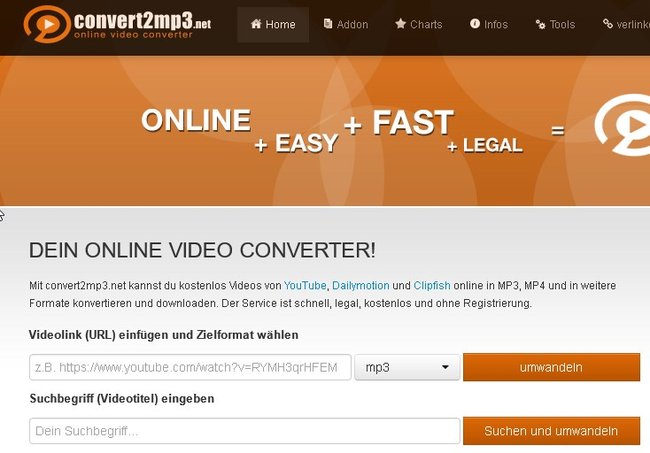 Url eingeben und das Dailymotion-Video wird zur MP3-Datei