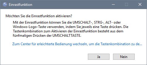 Windows fragt, ob die Einrastfunktion aktiviert werden soll. Bild: GIGA