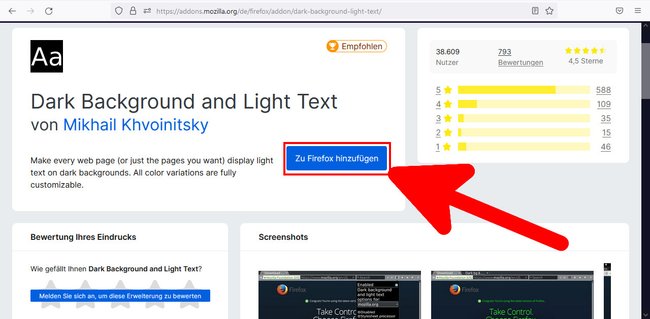 Installiert das Addon, um die Webseiten in dunkle Farben zu hüllen. Bild: GIGA