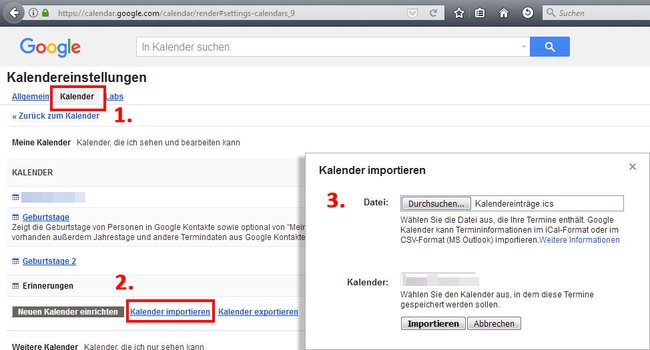 Hier importiert ihr eure ICS-Datei in euren Google-Acount.