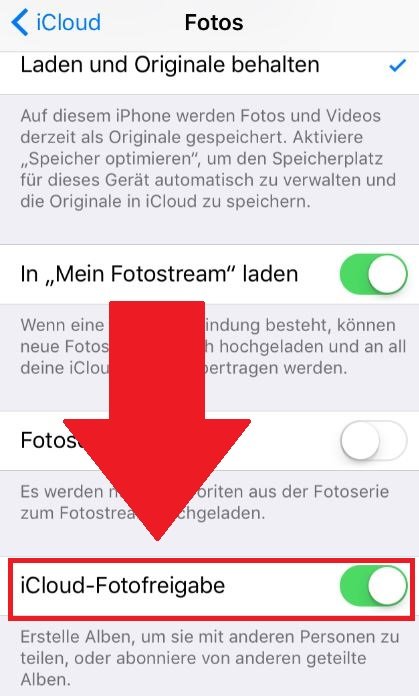 iCloud Fotofreigabe aktivieren