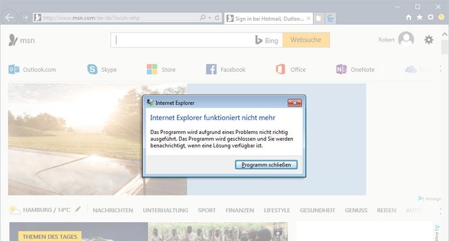 Der Internet Explorer stürzt wiederholt ab. Zeit für eine Reparatur.