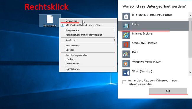 So öffnet ihr eine JSON-Datei in Windows 10.