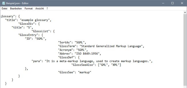Hier seht ihr ein Beispiel für die Struktur einer JSON-Datei.