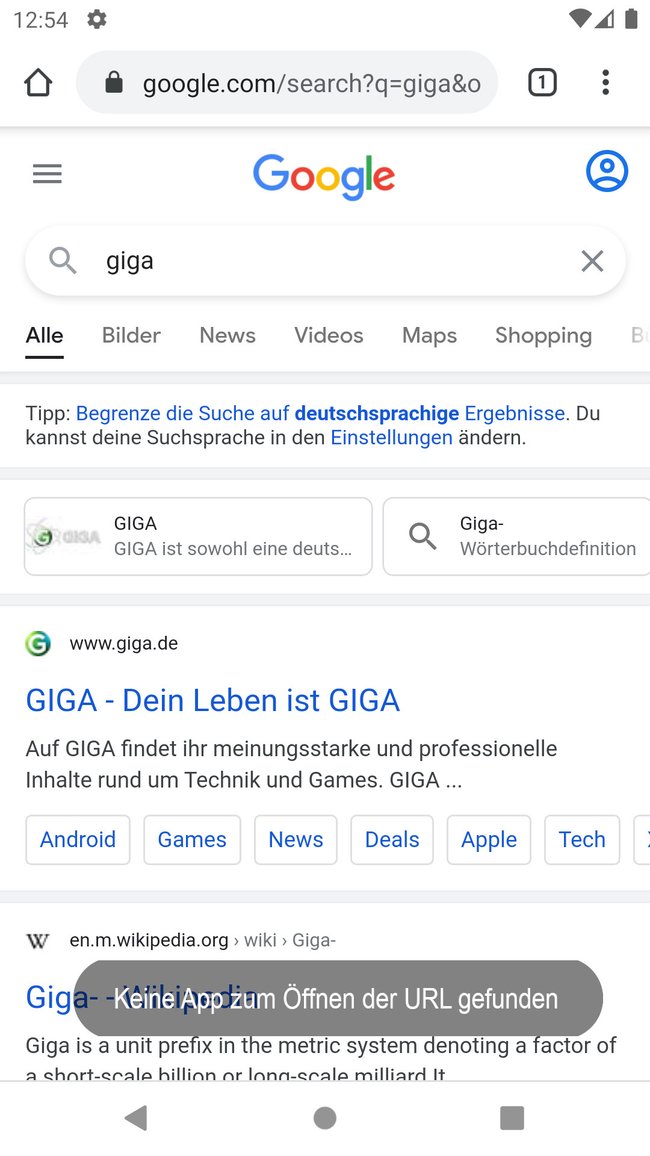 Der Fehler: „Keine App zum Öffnen der URL gefunden.“ Bild: GIGA