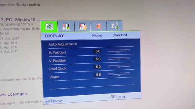 Über das Monitor-Menü könnt ihr Farben, Bildposition, Kontrast, Schärfe und mehr einstellen.