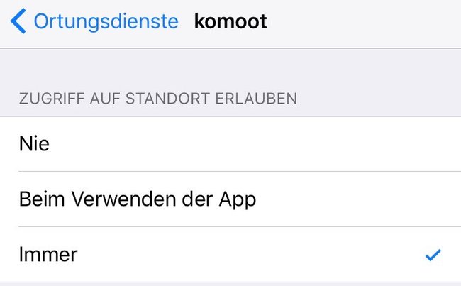 Apps, die einen Ortungszugriff benötigen, müssen in iOS 11 alle drei Optionen anbieten.