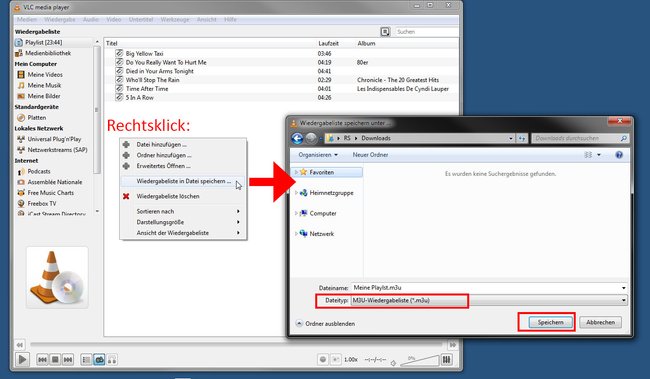 So erstellt ihr eine M3U-Playlist im VLC-Player.
