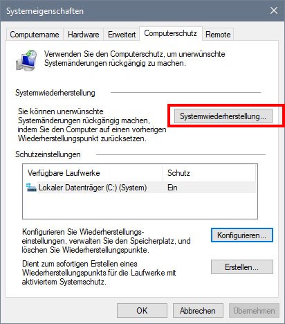 Hier öffnet ihr die Systemwiederherstellung in Windows 11 und 10. Bild: GIGA