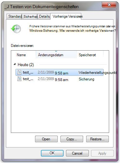 Hier wählt ihr Vorgängerversionen eines Ordner aus. (Bildquelle: Microsoft)