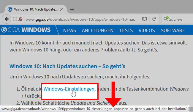 Der Browser zeigt unten an, wohin der Link führt, wenn ihr mit der Maus über ihn fahrt. (Bildquelle: GIGA)