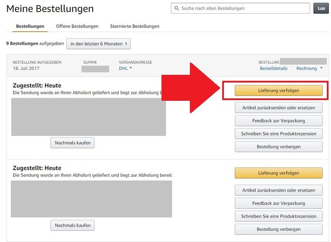 Klickt auf den Button „Lieferung verfolgen“. (Bildquelle: GIGA)