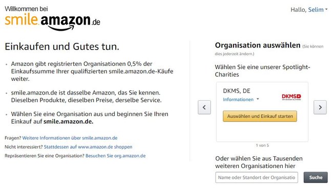 Mit „Amazon Smile“ kann man beim Einkauf eine kleine Summe einer Organisation spenden. (Bildquelle: GIGA)