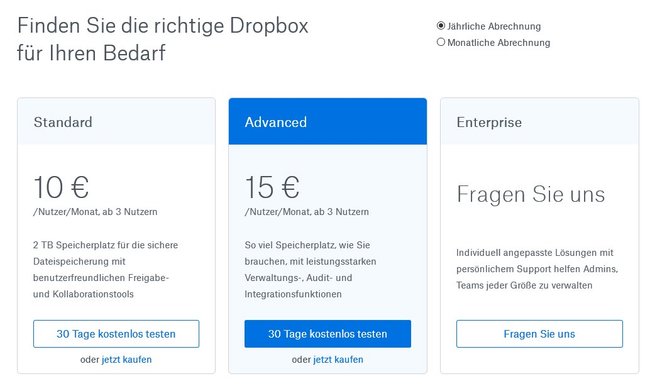Dropbox-Business-Preise