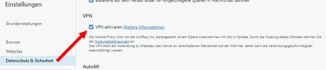 Opera VPN aktivieren Datenschutz Sicherheit
