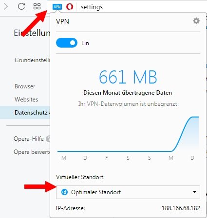 Opera VPN aktivieren Virtueller Standort