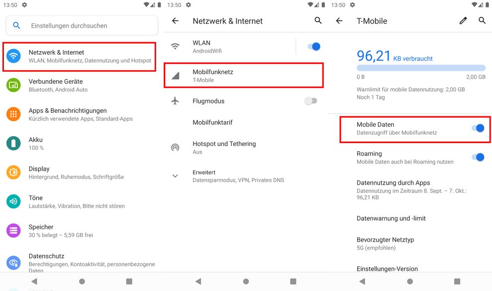 Mobile Daten aktivieren oder ausschalten (Android, iOS, Windows Phone)