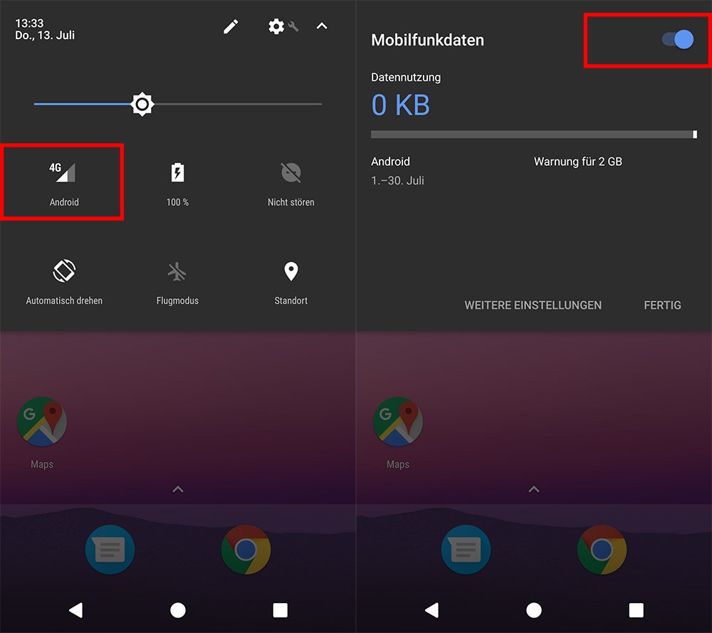 Mobile Daten aktivieren oder ausschalten (Android, iOS)