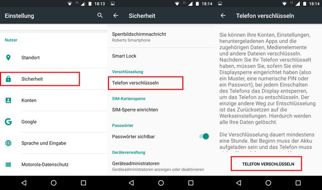 Hier findet ihr die Android-Verschlüsselung bei den meisten Geräten.