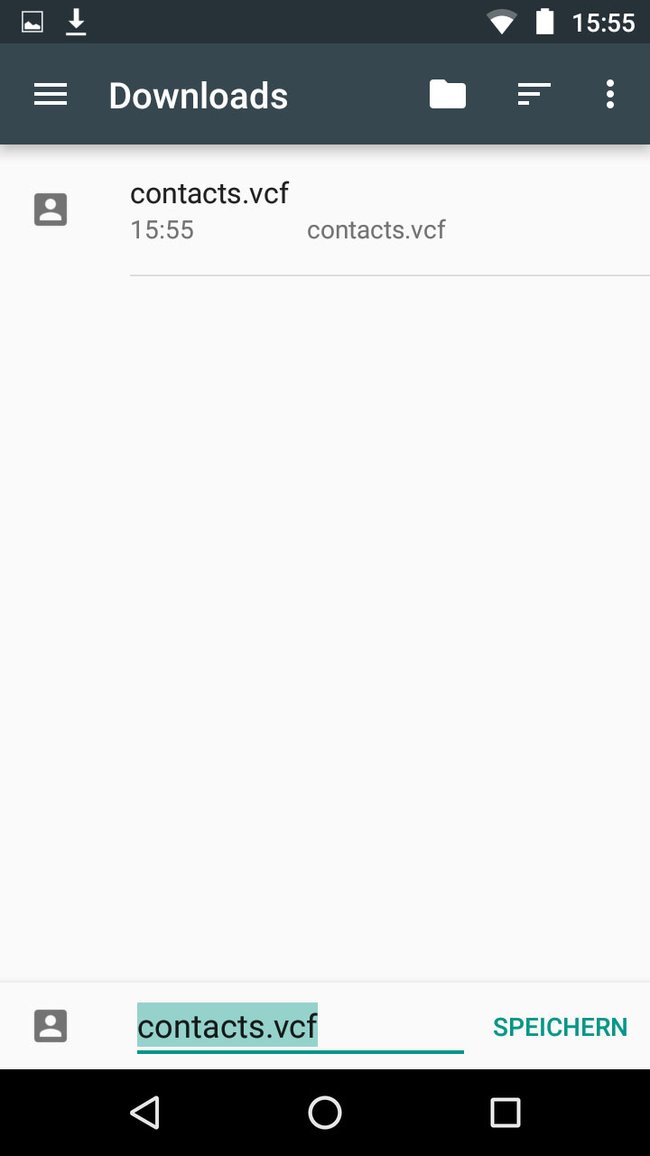 Die Kontakte wurden als VCF-Datei im Ordner „Downloads“ gespeichert