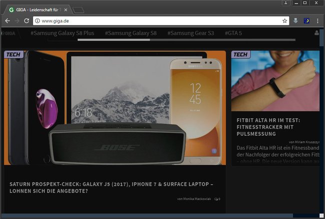 Chrome mit Dark Theme v3 mit der Erweiterung Dark mode / night reader. Bild: GIGA