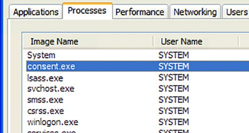 Der Prozess consent.exe läuft im Taskmanager. Bildquelle: speedutilities.com