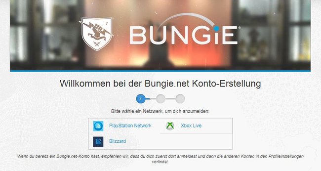 Über bungie.net meldet ihr euch an.