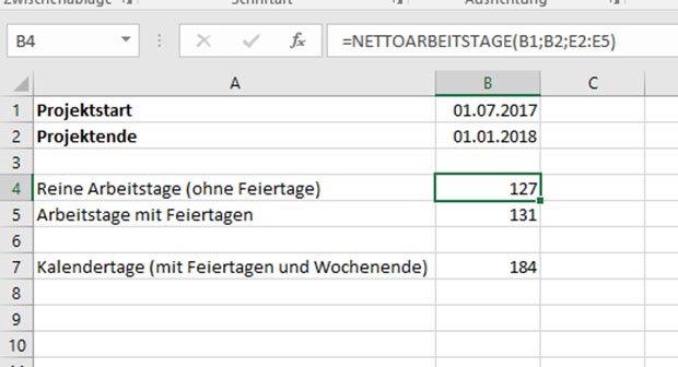 Excel: Arbeitstage & Datumsabstand berechnen