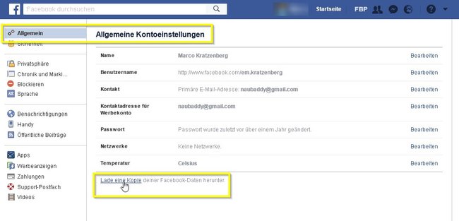 facebook-herunterladen-settings