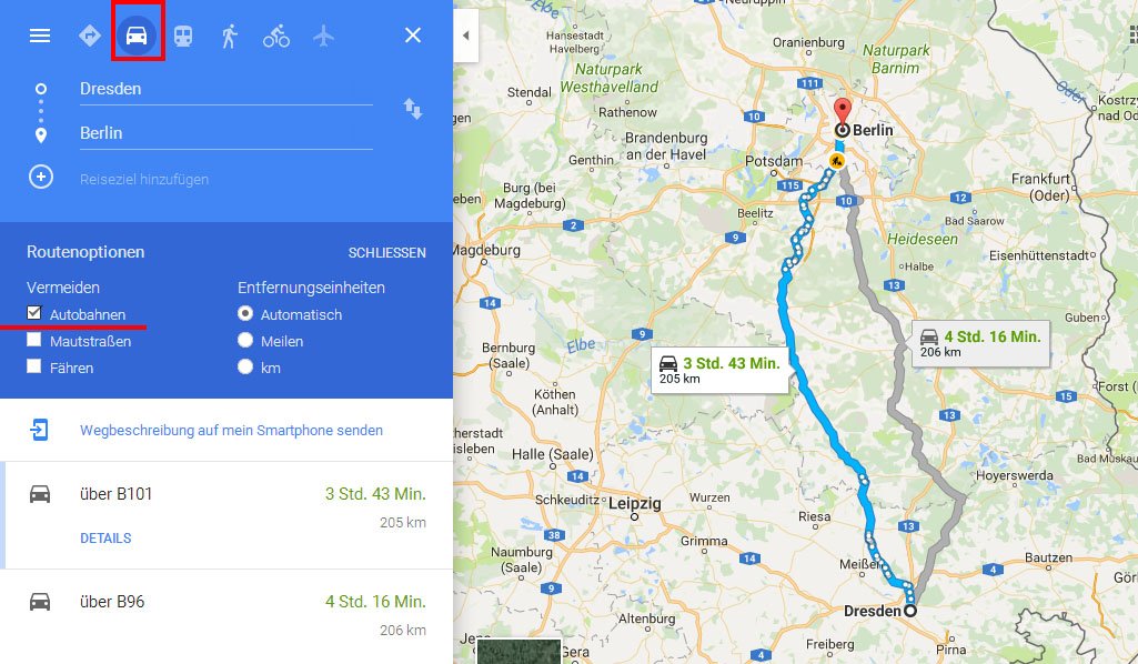 Google Maps Autobahn vermeiden so geht
