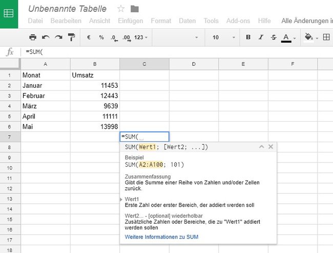 google-tabellen-funktionen