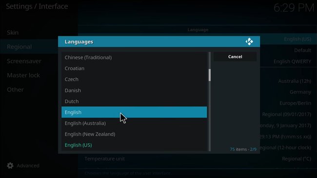 Hier ändert ihr die Sprache in Kodi.