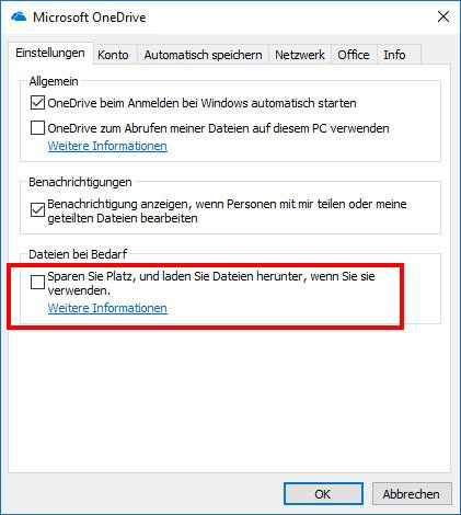 OneDrive: Hier deaktiviert ihr „Dateien bei Bedarf“.