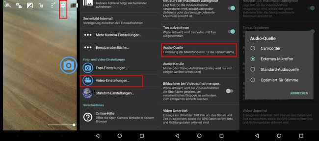 So stellt ihr in der Kamera-App das externe Mikrofon als Audio-Quelle ein.