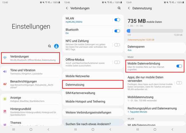 Mobile Daten aktivieren oder ausschalten (Android, iOS)