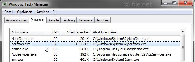 Der Prozess perfmon.exe. Bildquelle: file.net