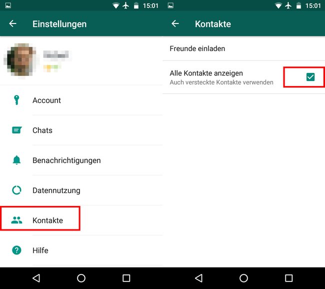 Hier lasst ihr ausgeblendete Kontakte wieder anzeigen. (Bildquelle: GIGA)