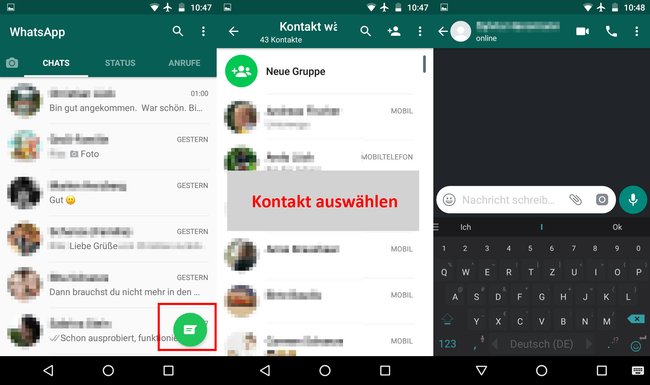 So schreibt ihr eine WhatsApp-Nachricht an einen Kontakt.