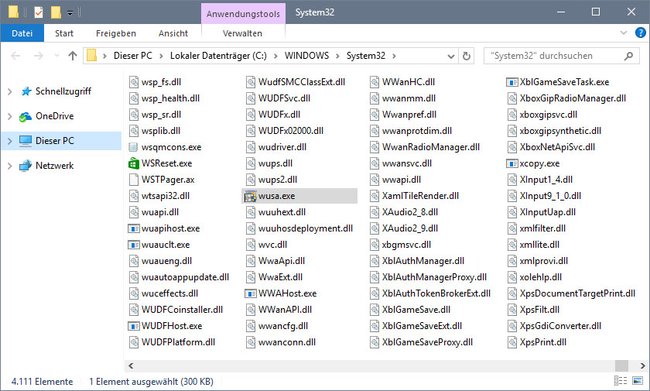 Wusa.exe liegt im Ordner C:\Windows\System32.