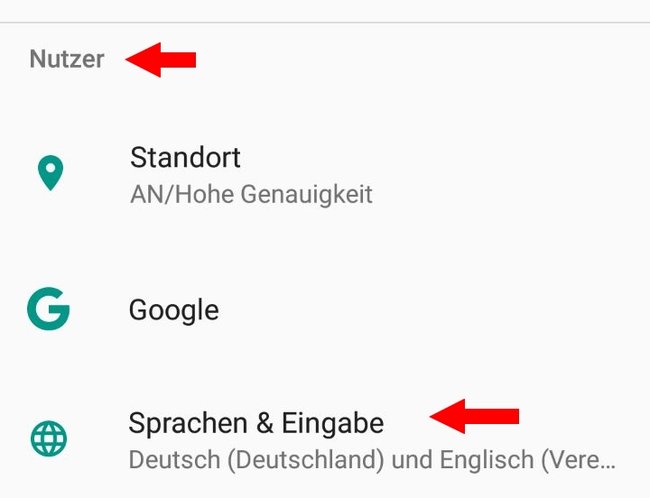 Android 7 Sprache ändern Nutzer Sprache Eingabe