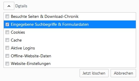 Suchverlauf löschen Mozilla Eingegebene Suchbegriffe