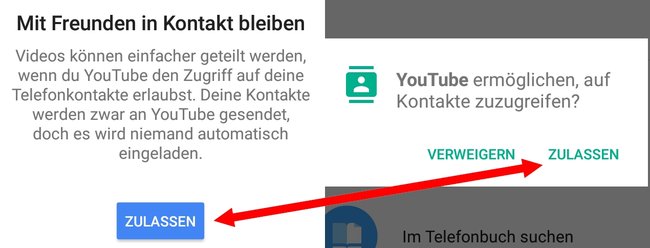 YouTube Kontakte hinzufügen Zugriff auf Telefonkontakte