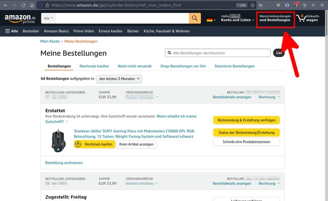 Hier seht ihr eure Amazon-Bestellungen. (Bildquelle: GIGA)